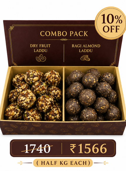 1 Kg No Sugar Laddu Combo - Dry Fruit Laddu(half kg) & Ragi Almond Laddu(half kg)