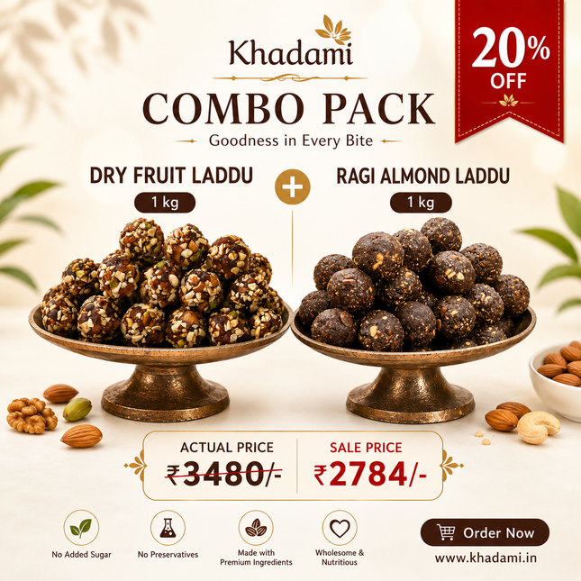 2 Kg No Sugar Laddu Combo - Ragi Almond Laddu and Dry Fruit Laddu